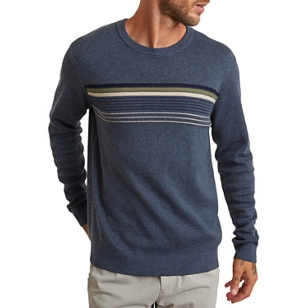 Marine Layer Thompson Chest Stripe Crewneck Sweater In China Blue Size Medium